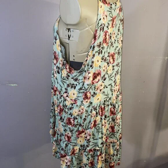 Torrid 4 4X Super Soft Knit Green Floral Babydoll Tank Shirt Tiered Ruffled - Picture 4 of 8